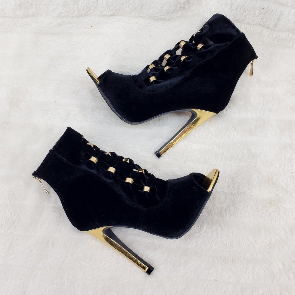 Sexy Meg Black velvet Gold Harware 4.5" Heel Cut Out  Ankle boots